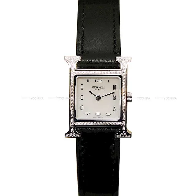 HERMES Watches H Watch PM 25mm Diamond bezel H1.235 Noir (Black) Stainless steel/Mother Of Paerl/Diamond/Veau Barenia Silver HW[EXCELLENT][Authentic]