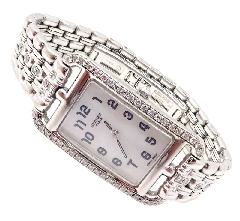 Authentic! Hermes 18k White Gold Diamond Cape Cod Nantucket Ladies Watch NA1.292